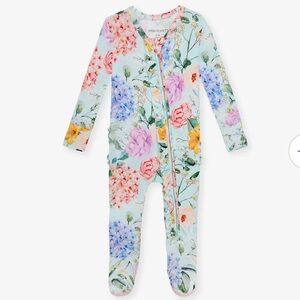 Posh Peanut Ruffled Zippered One Piece Footie in Erin Floral Print